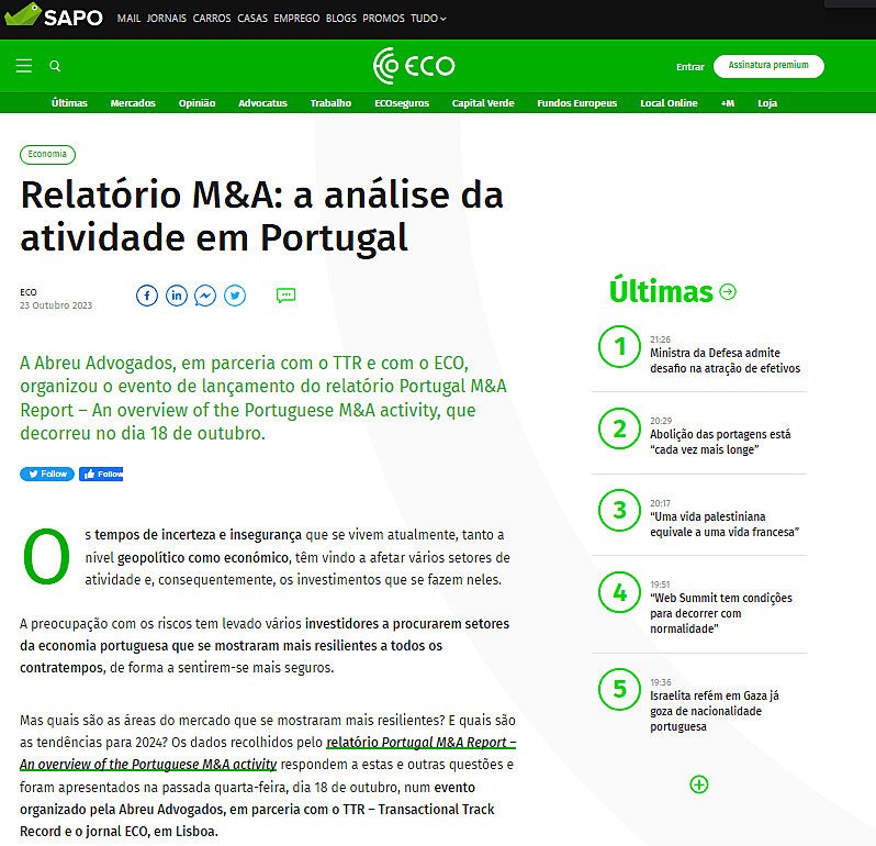 Relatrio M&A: a anlise da atividade em Portugal